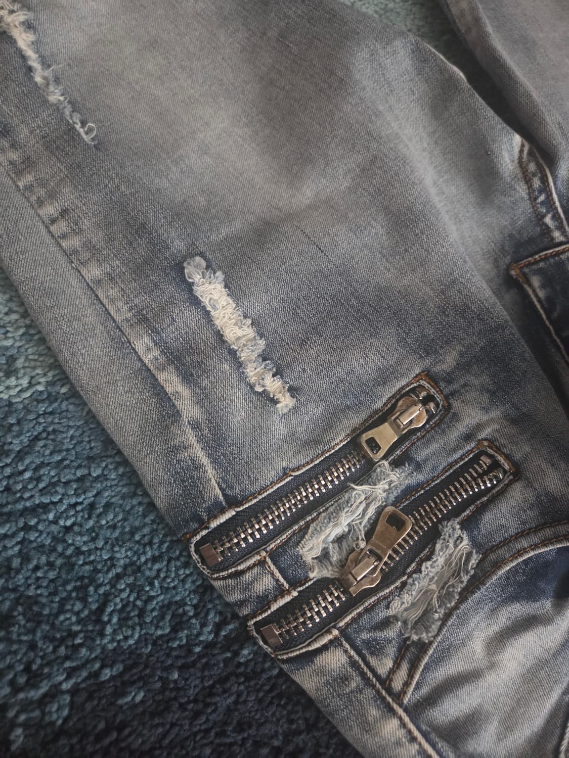 택포)디스트로이드 찢찢 지퍼 바이커진 스키니청바지데님 상품이미지6