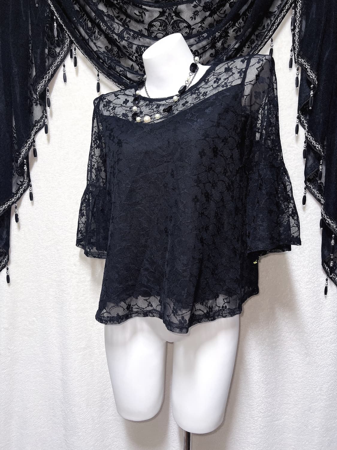 로맨틱고딕 고스 오네갸루 레이스 시스루 블라우스 탑 오리엔탈 페어리 핀터 상품이미지7