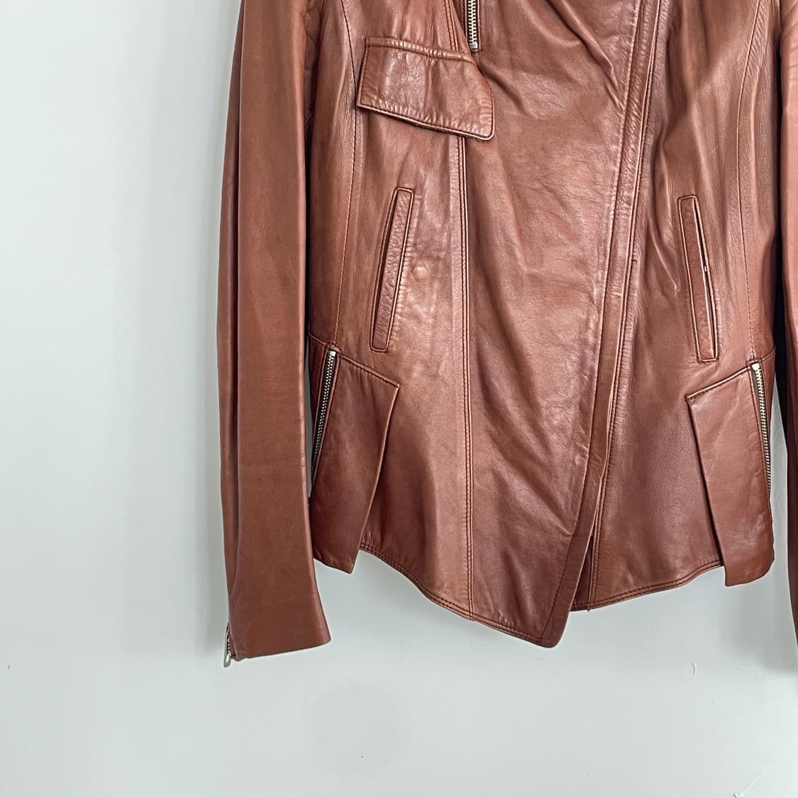 시스템 레더 자켓 지퍼 슬리브 스냅 버튼 디테일 브라운 y2k 펑크 상품이미지5