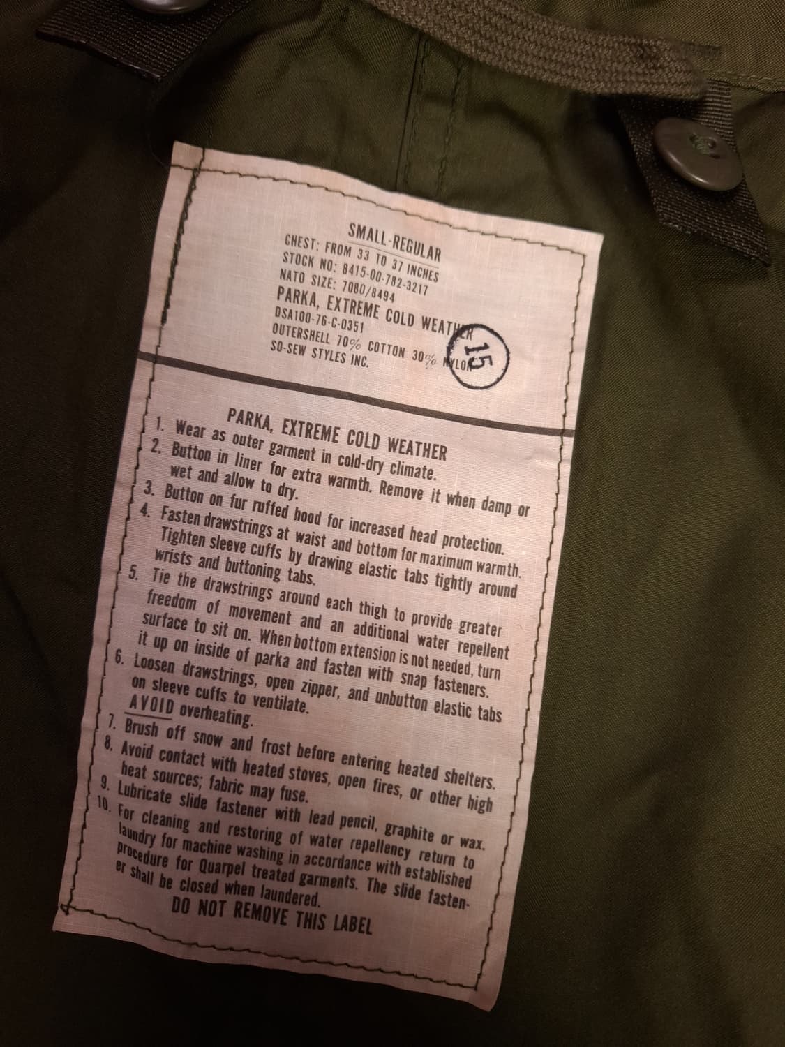 완전 새제품 오리지날 미군 M-65피쉬테일 개파카스몰 풀셋트 상품이미지6