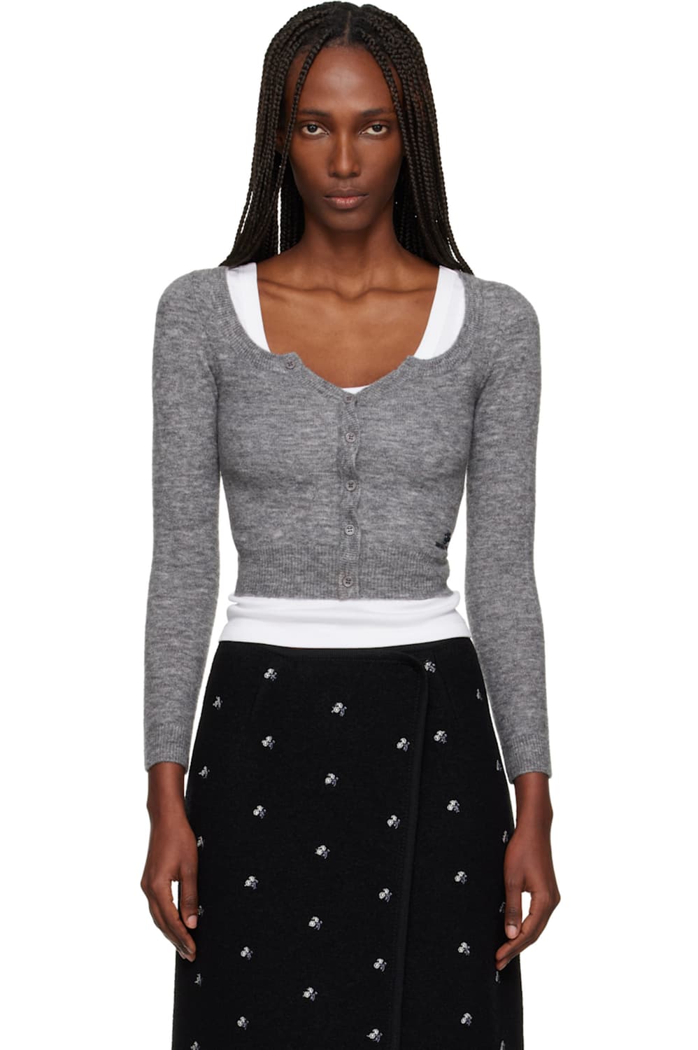 [6]슈슈통 25fw 와이드 라운드 넥 피티드 가디건/그레이 상품이미지4