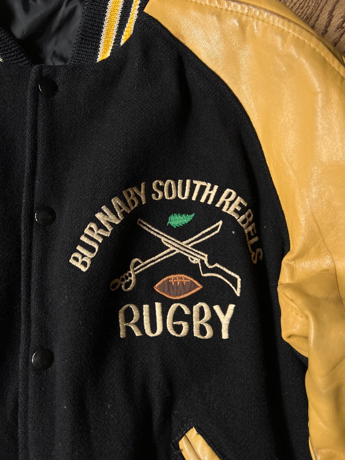 [L]90's USA 빈티지 울 레더 RUGBY 바시티 자켓 상품이미지3