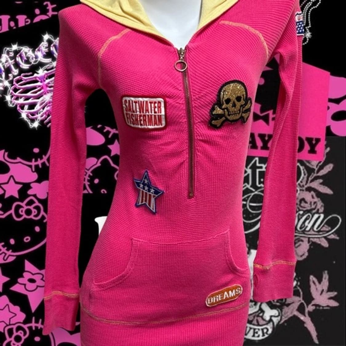 Skull punky hot pink hoody top ops 상품이미지3