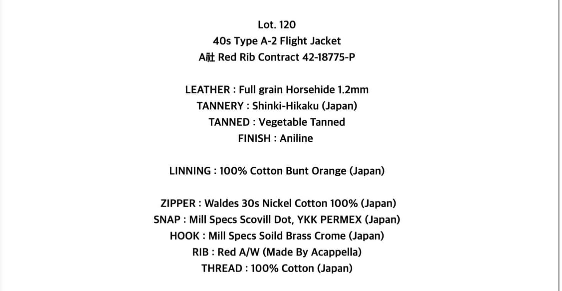 아카펠라클로딩 Lot.120 A-2 말가죽 44 상품이미지2