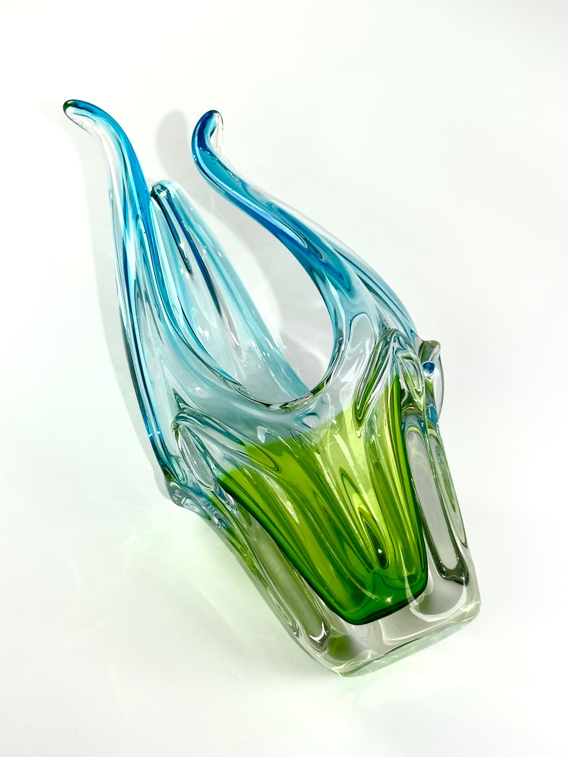 체코 빈티지 아트글라스 블루&그린 화병 오브제 상품이미지1