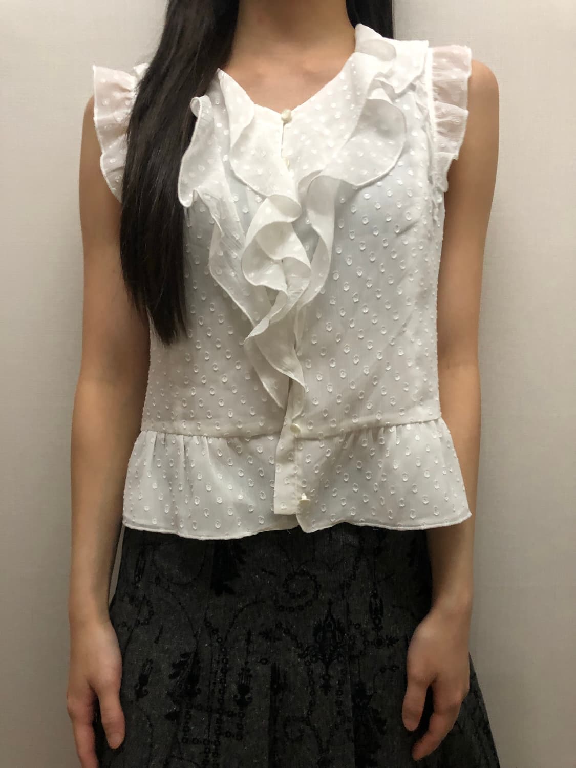 빈티지 화이트 프릴 도트 블라우스 상품이미지3