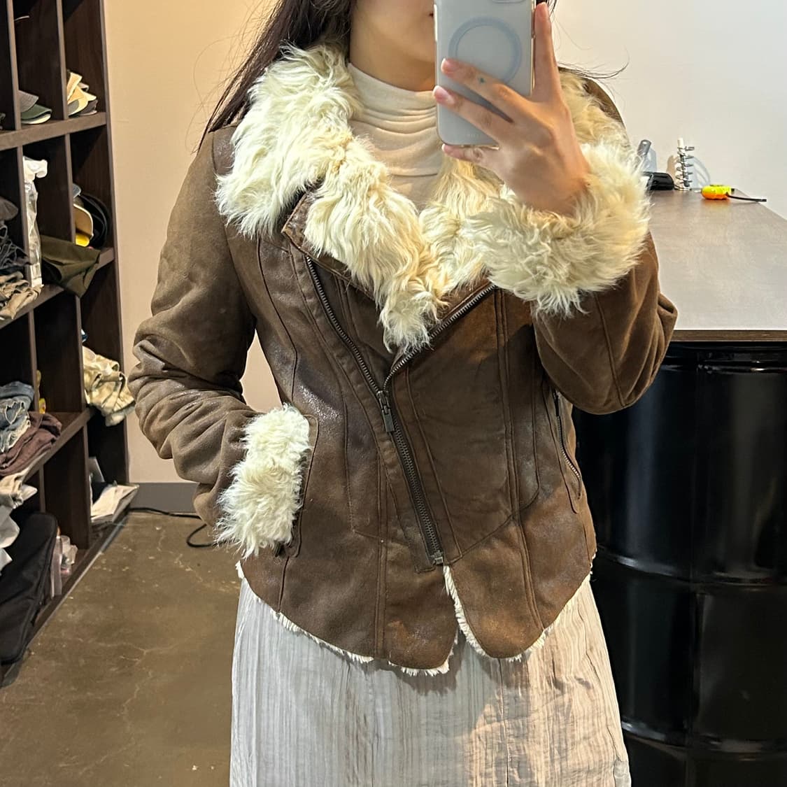 브라운 양털 무스탕 자켓 상품이미지7