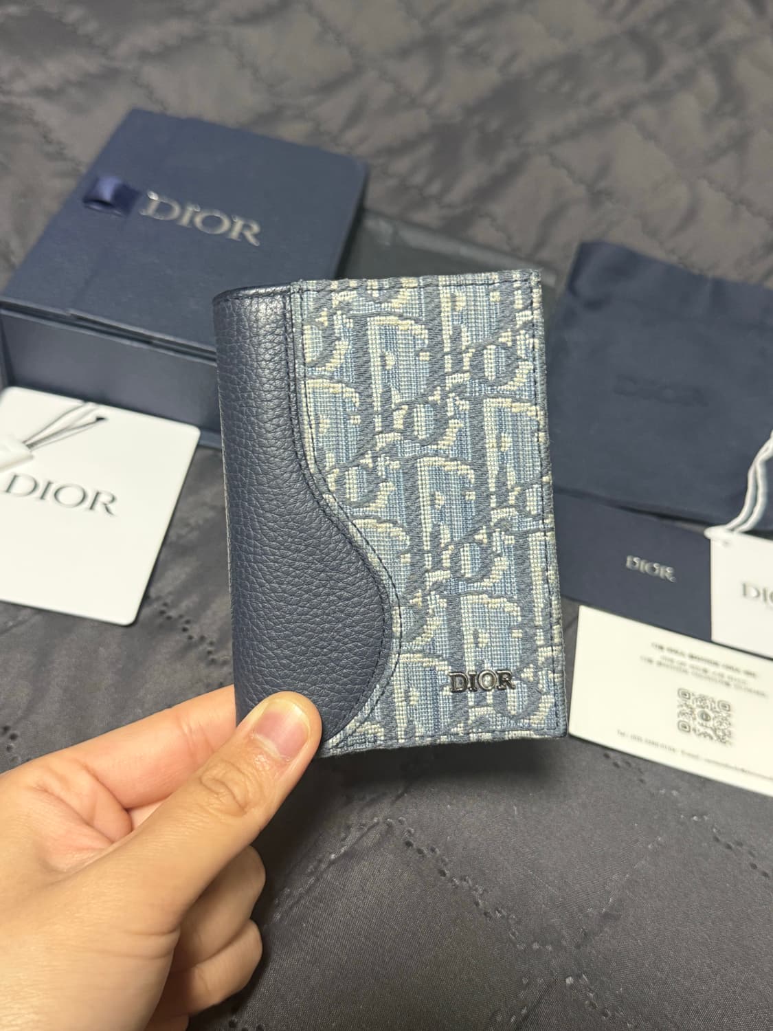 디올 오블리크 자카드 새들 오거나이저 카드지갑 블루 상품이미지1