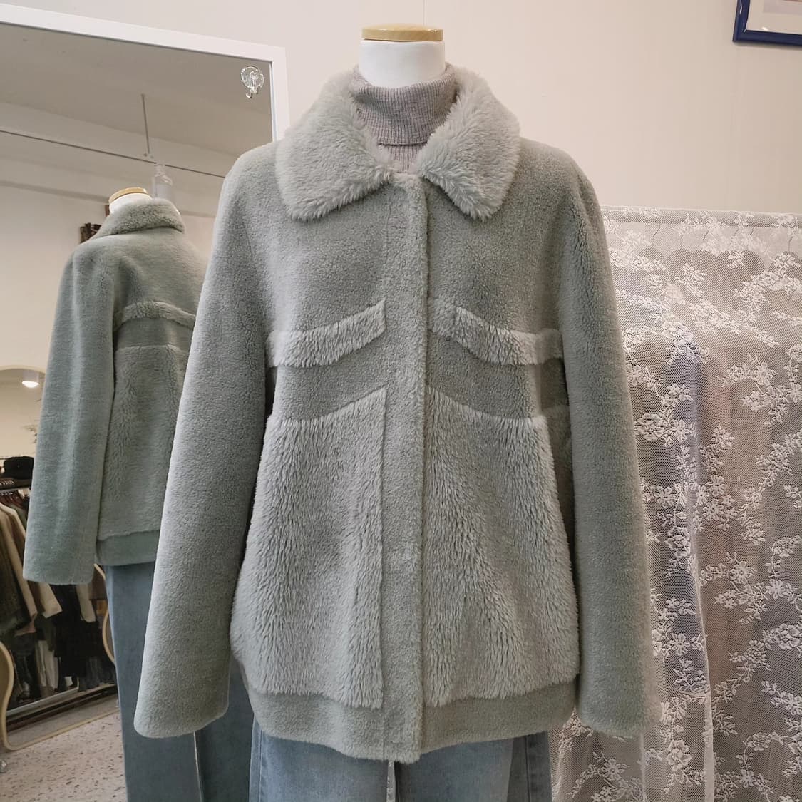 민트그레이 양모100 무스탕 상품이미지7