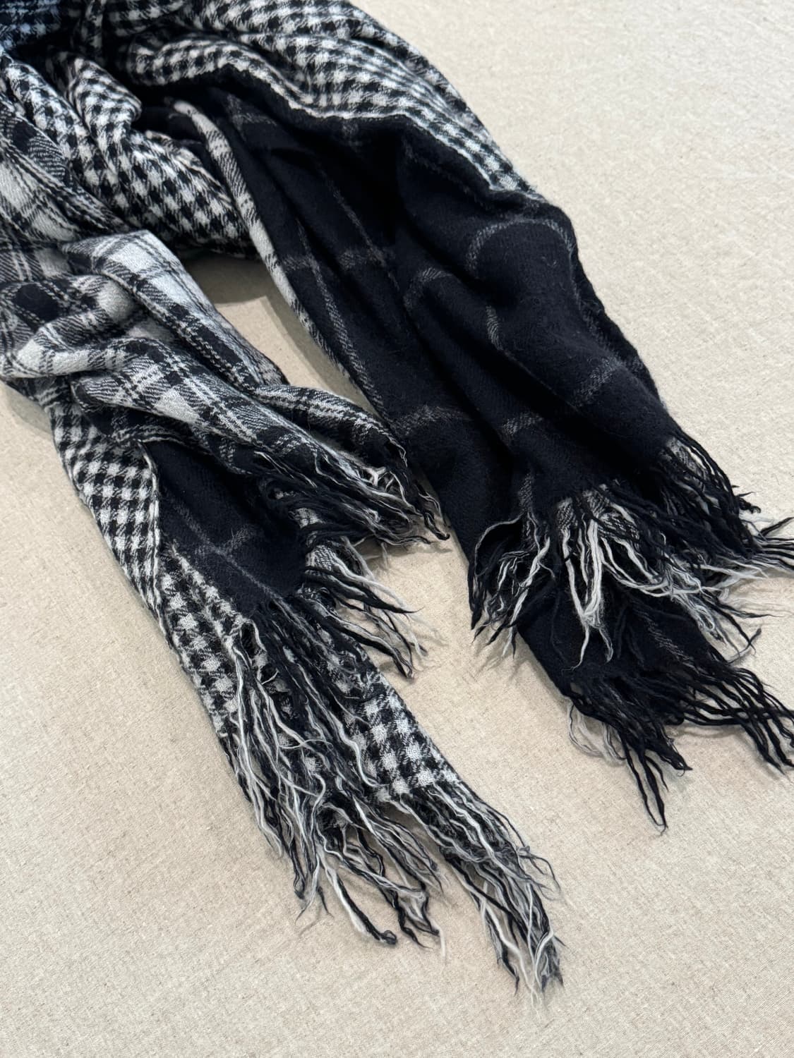 요지야마모토 레이어드 울 체크 머플러 상품이미지2