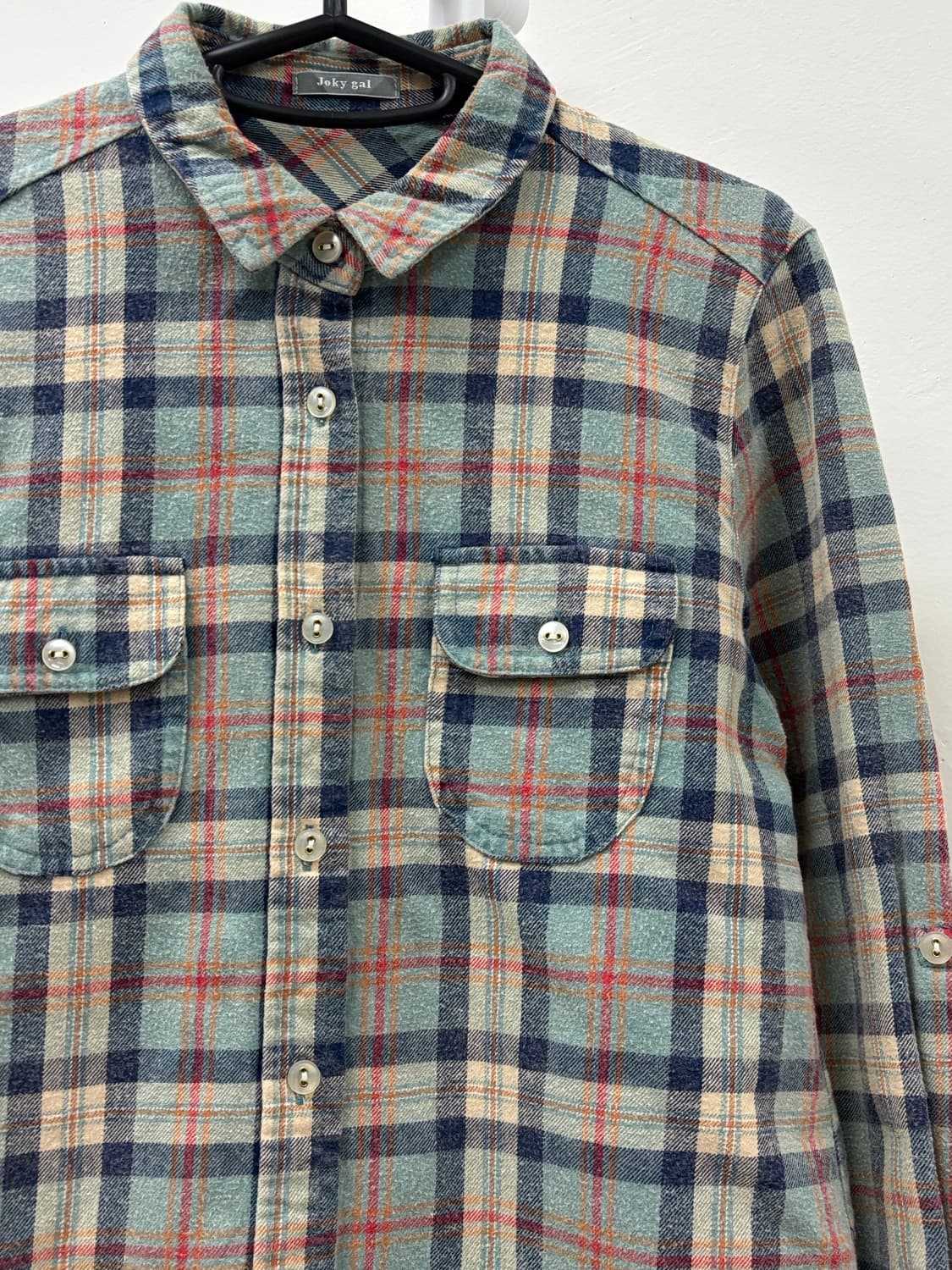 빈티지 민트 체크 셔츠 상품이미지6