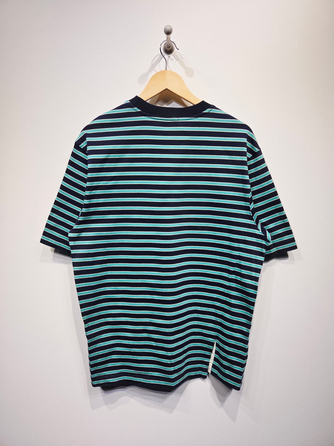 타임 옴므(TIME) 네이비 민트 스트라이프 반팔 티셔츠 상품이미지6