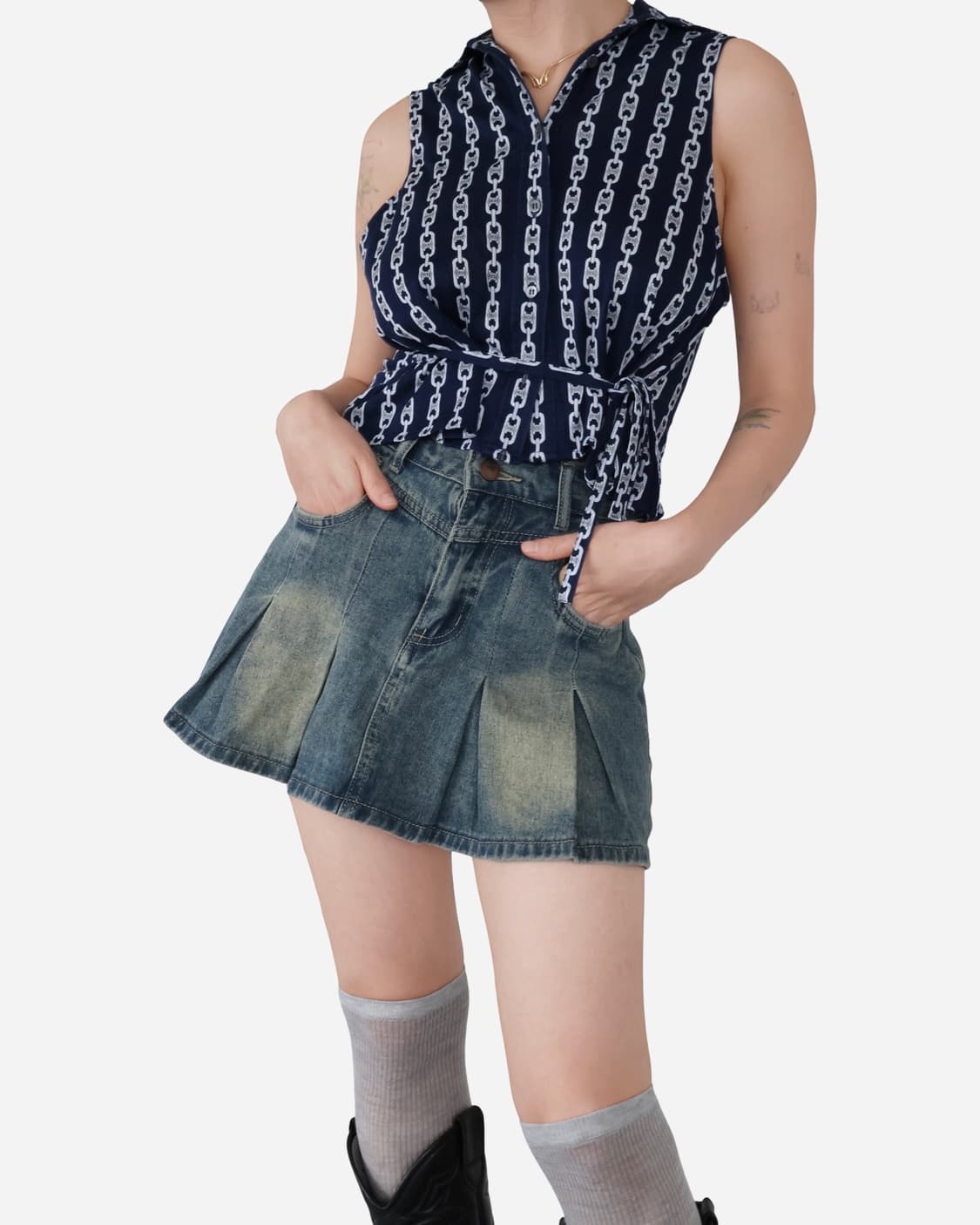 CELINE Chain Pattern Sleeveless Blouse 상품이미지3