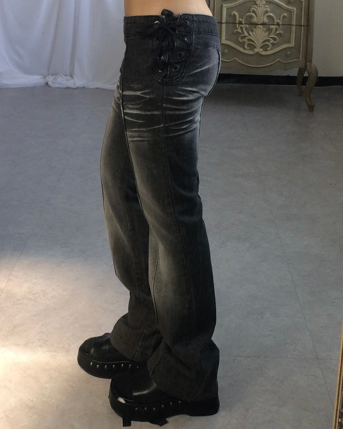 Side lace up point washing pants 상품이미지8