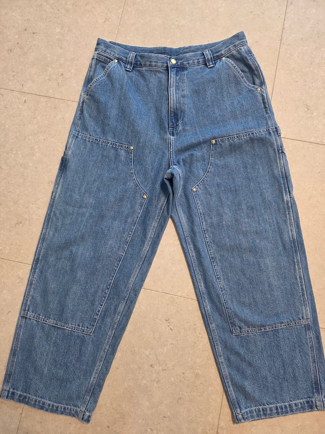 칼하트 WIP 내쉬 더블니 데님 팬츠 블루 스톤워시드 L사이즈 팔아요 상품이미지1