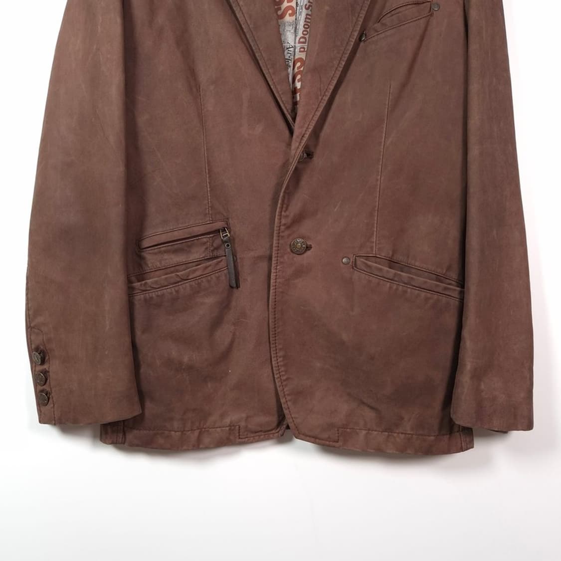 OPT JEANS 빈티지 뉴스페이퍼 안감 리얼 양가죽 블레이저 L 상품이미지4