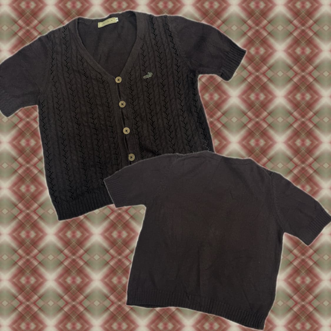 재팬 크로커다일 반팔 브이넥 니트 가디건 핀터 그런지 히피 라떼 모리걸 상품이미지1