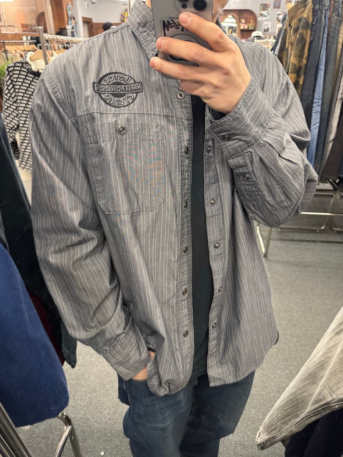 L)할리데이비슨 vintage 레일로드 스트라이프 긴팔셔츠 상품이미지1