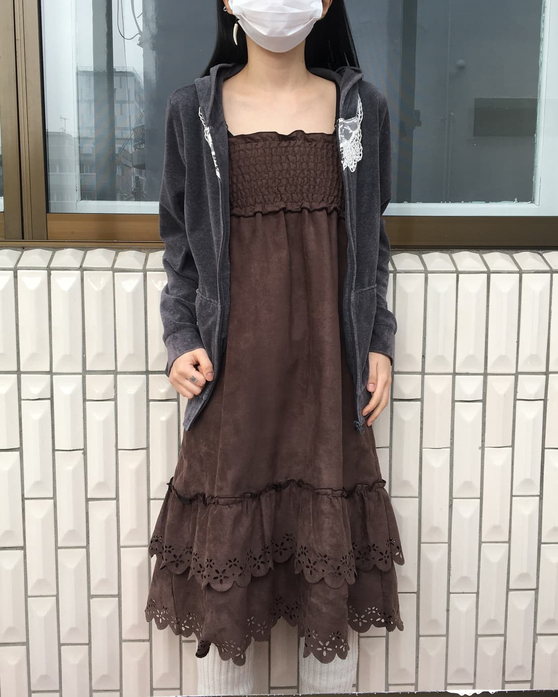 Crochet trimming velvet hood zip up 상품이미지6