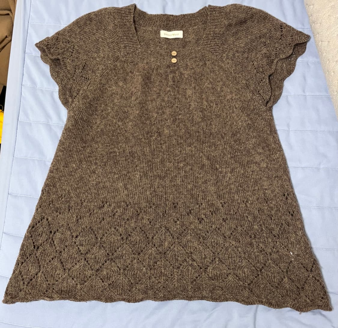 jpn vintage 모리걸 브라운 니트 반팔 레이어드 크로셰 탑 상품이미지1