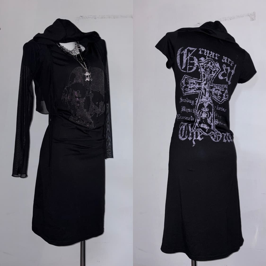 00s 고스펑크 해골&십자가 큐빅 롱 원피스 상품이미지1
