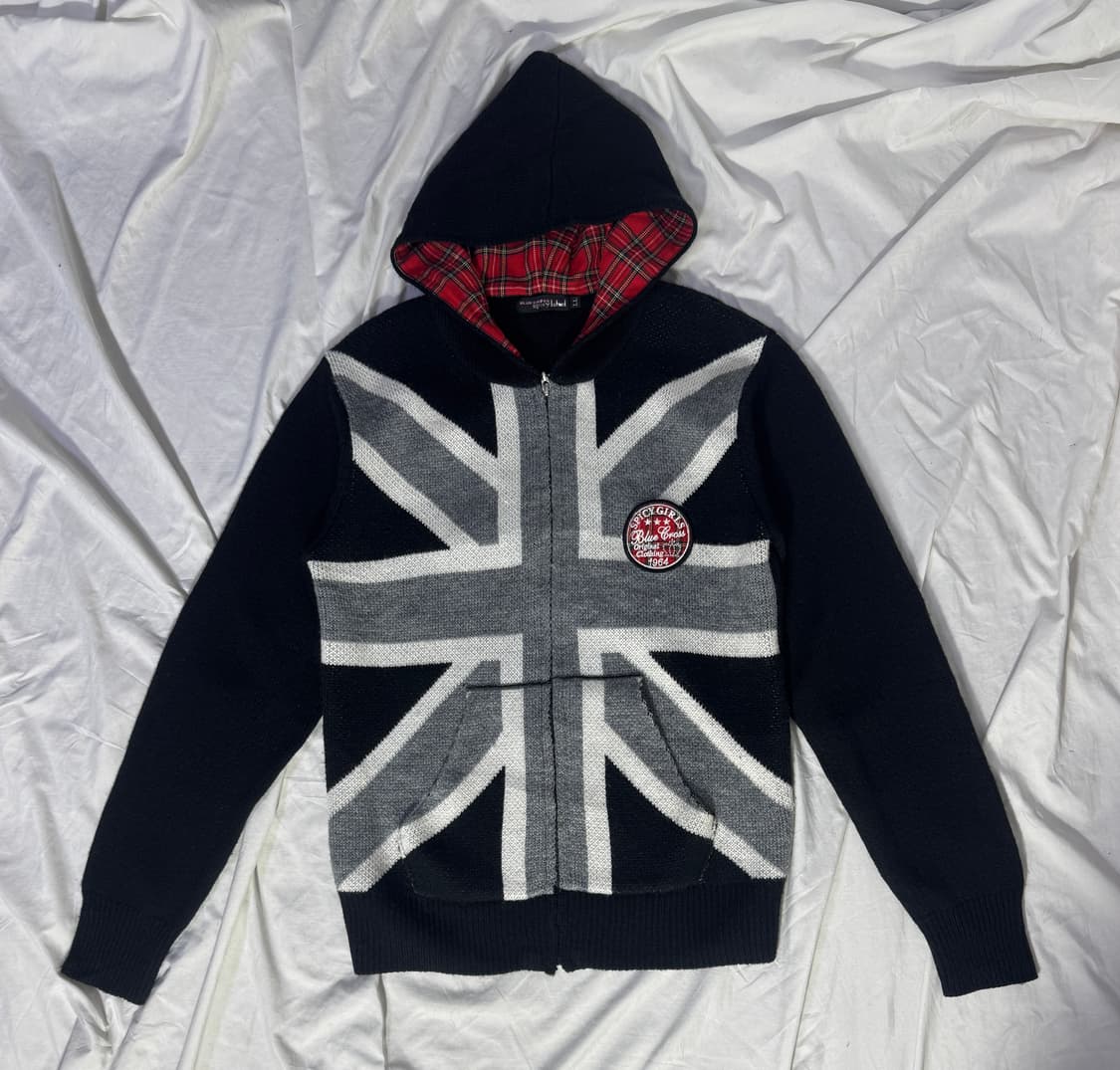 Blue cross 유니언잭 자수 패치 니트 후드집업 상품이미지1
