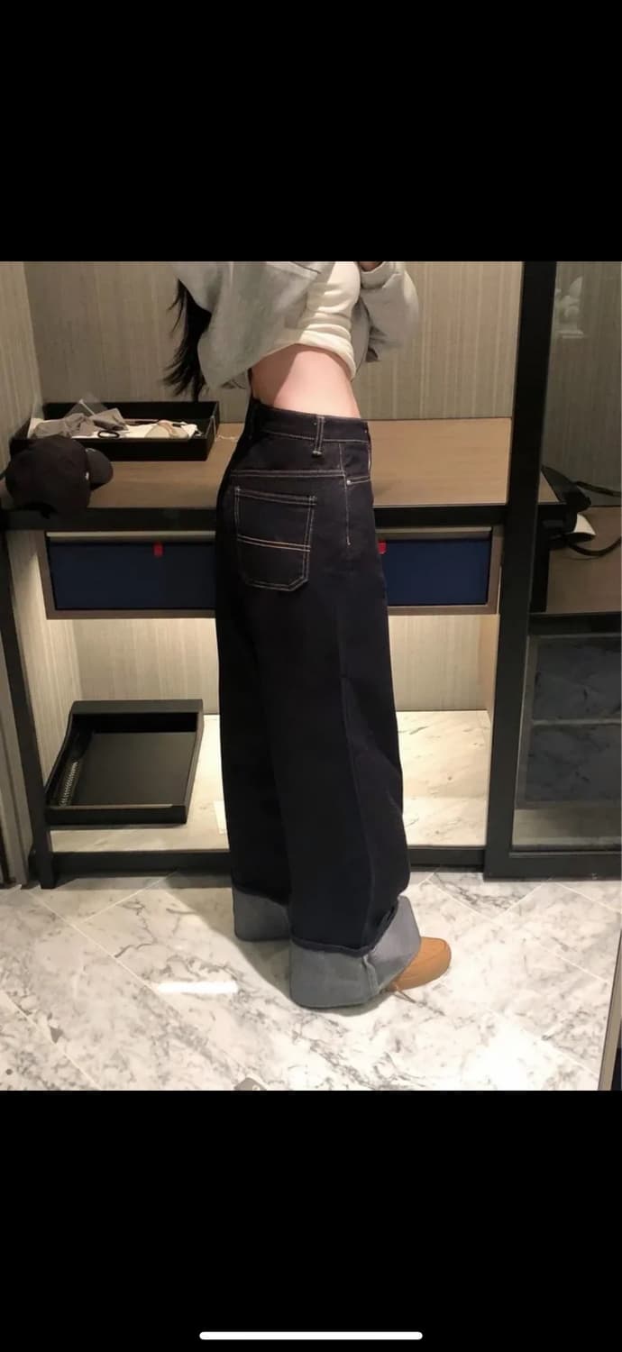 롤업 와이드 생지 데님 S 상품이미지3