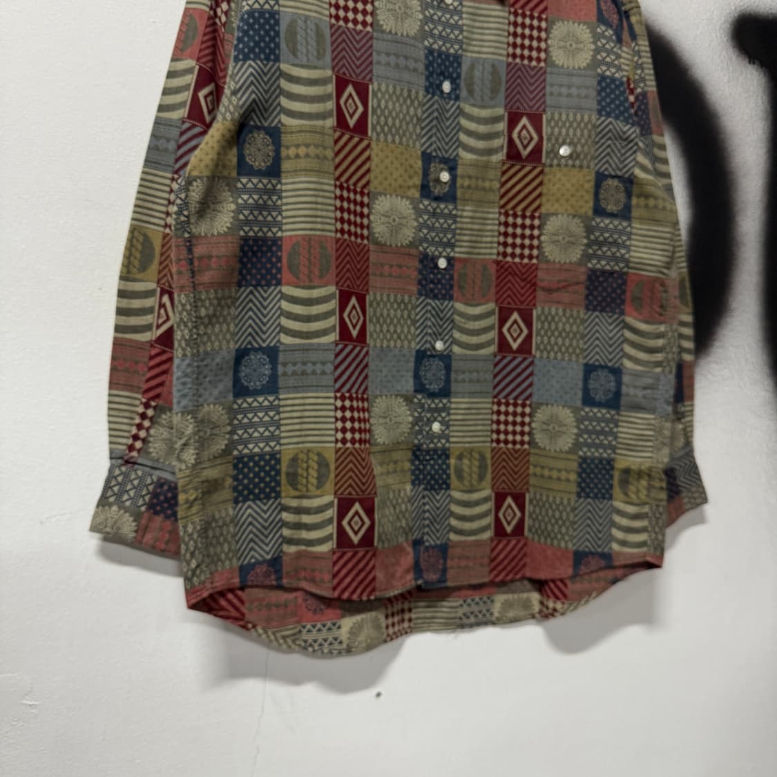 VTG 빈티지 에스닉 체크 풀 패턴 원포켓 코튼 긴팔 셔츠 상품이미지4