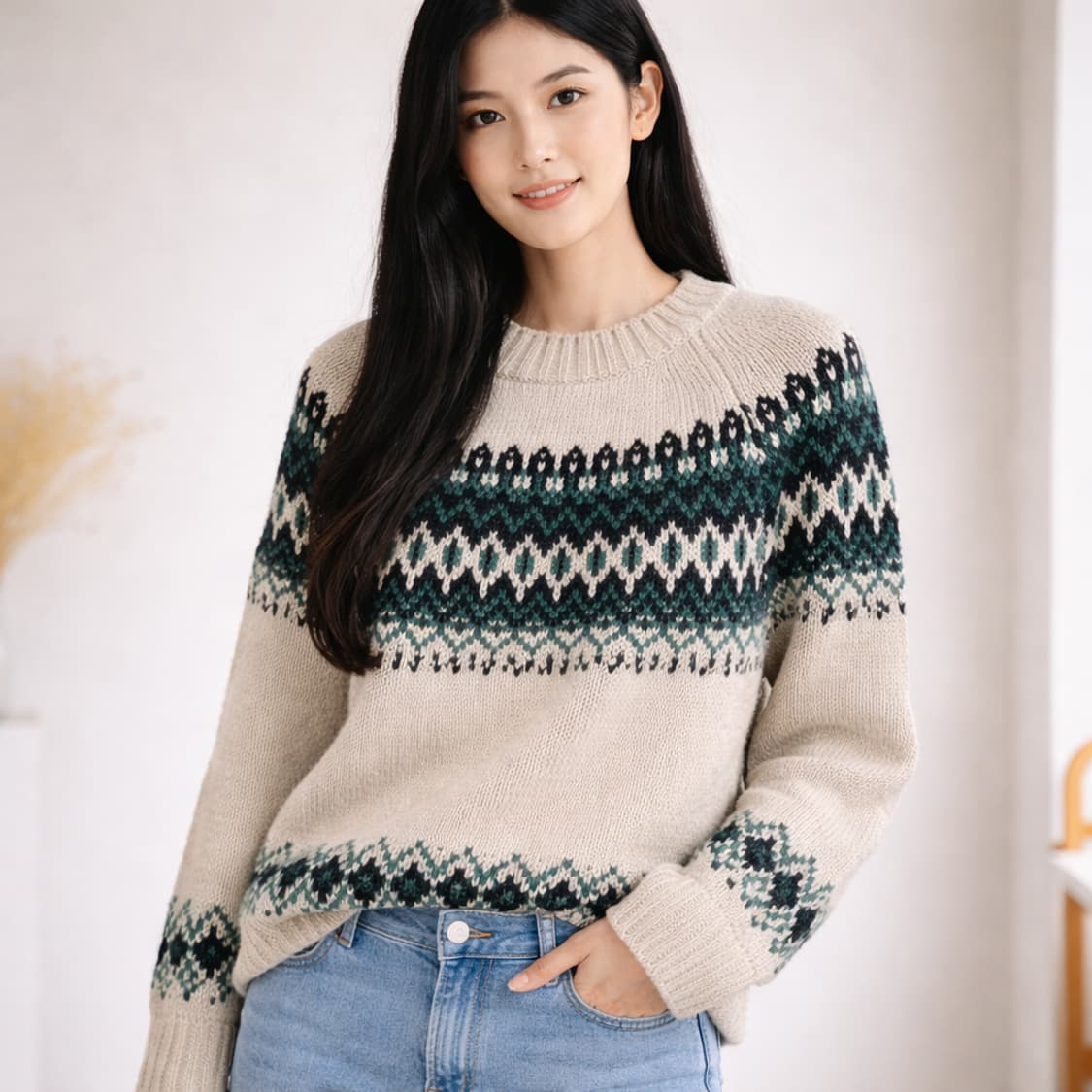 앳코너(AT CORNER) 페어아일 패턴 라운드넥 니트 스웨터 상품이미지2