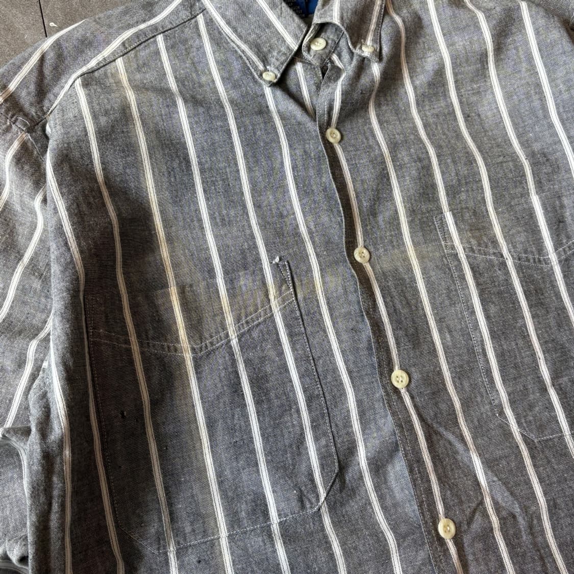 80년대 홍콩 생산 갭 그레이 스트라이프 셔츠 상품이미지5