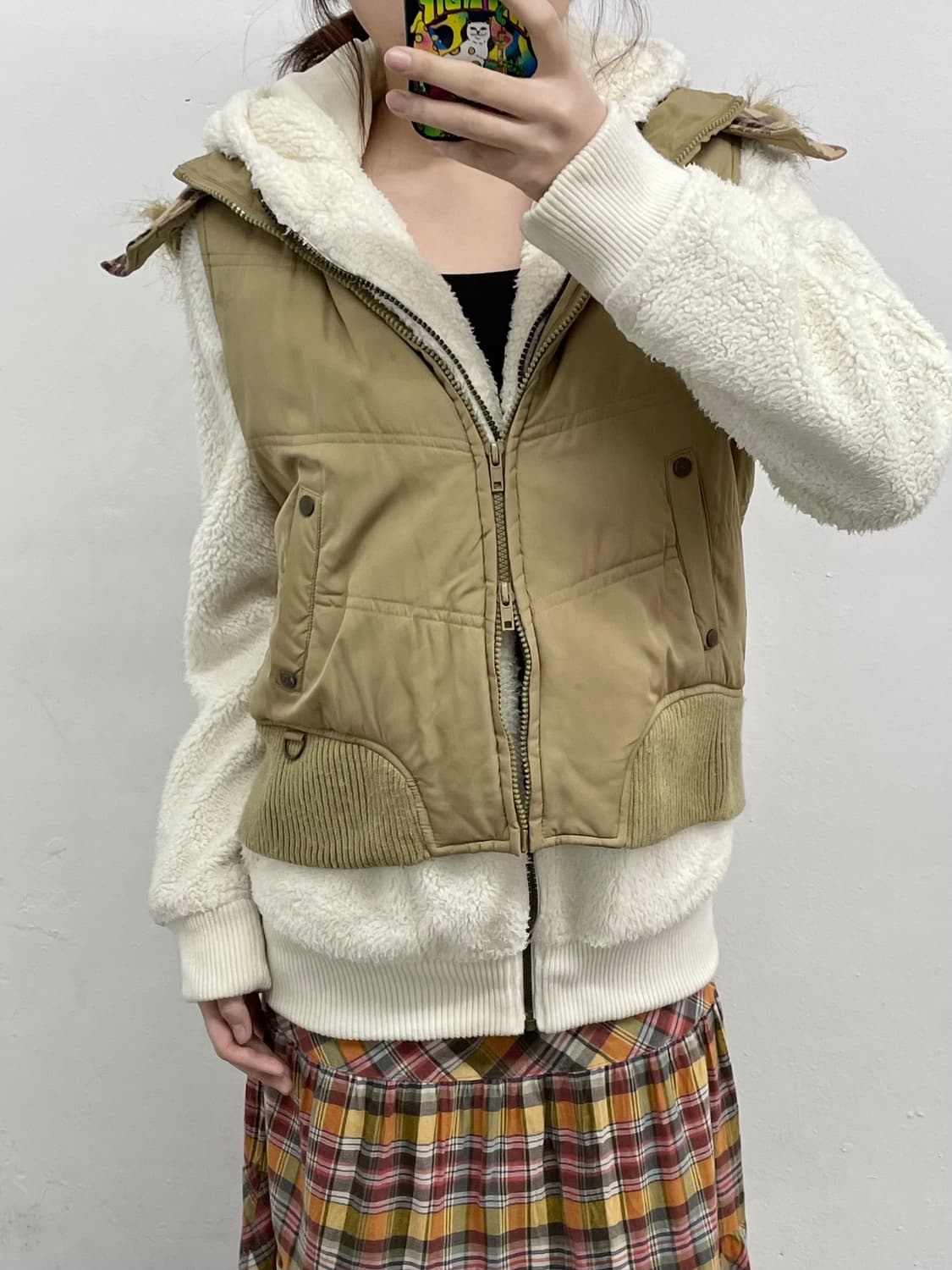 y2k 브라운 투웨이 후드 베스트 상품이미지6