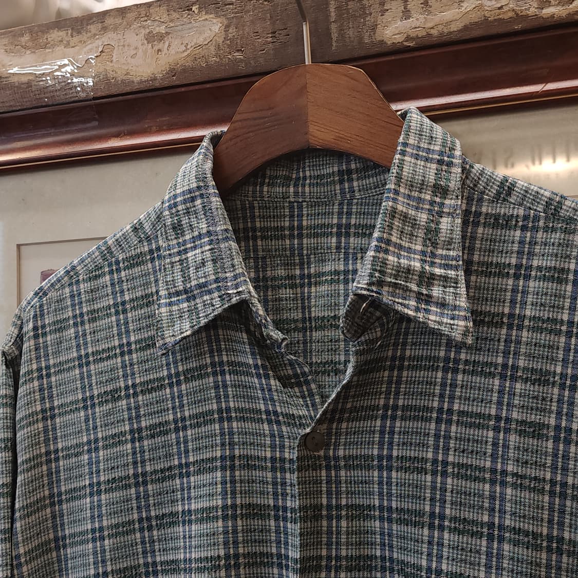 60s 프랑스 워크셔츠 가드너 빈티지 셔츠 그린 롱 튜닉 셔츠 m 상품이미지4