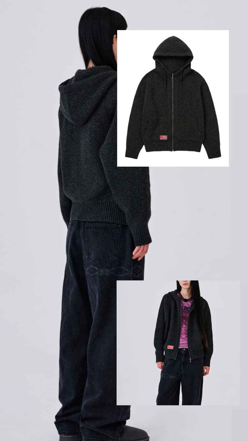 웰빙익스프레스 와플 니트 집업 카키 상품이미지1