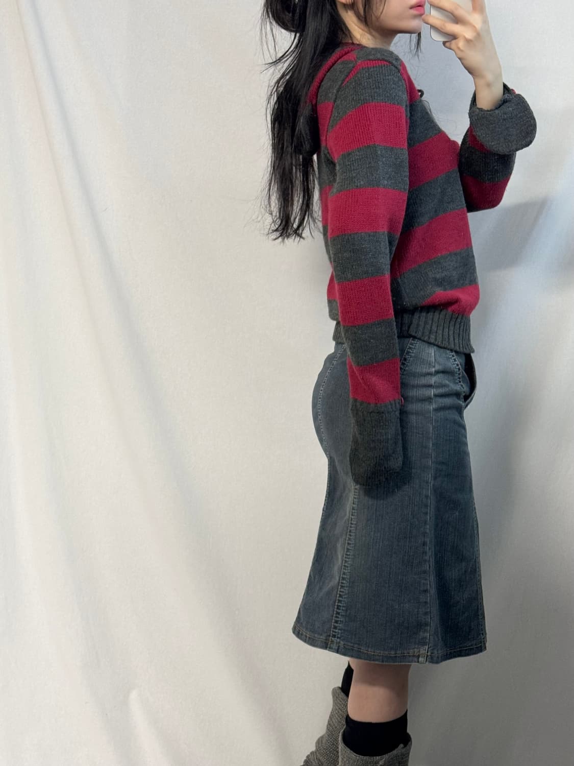 애니멀 이어 디테일 후디드 미튼 커프스 울 니트 상품이미지8