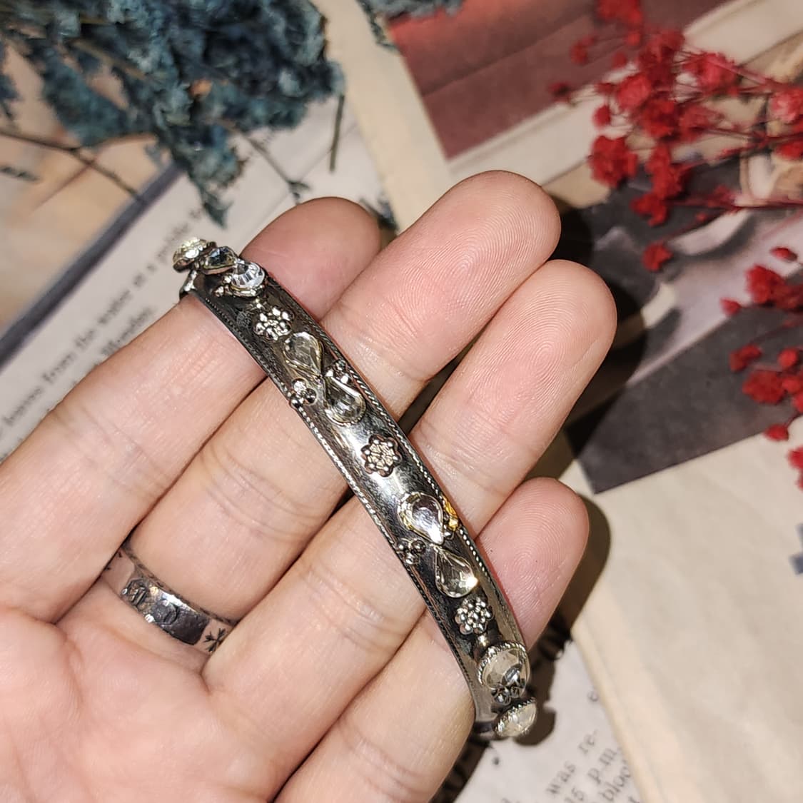 90s 프랑스 빈티지 팔찌 빈티지 실버 플로럴 뱅글 팔찌 엔틱 쥬얼리 상품이미지4