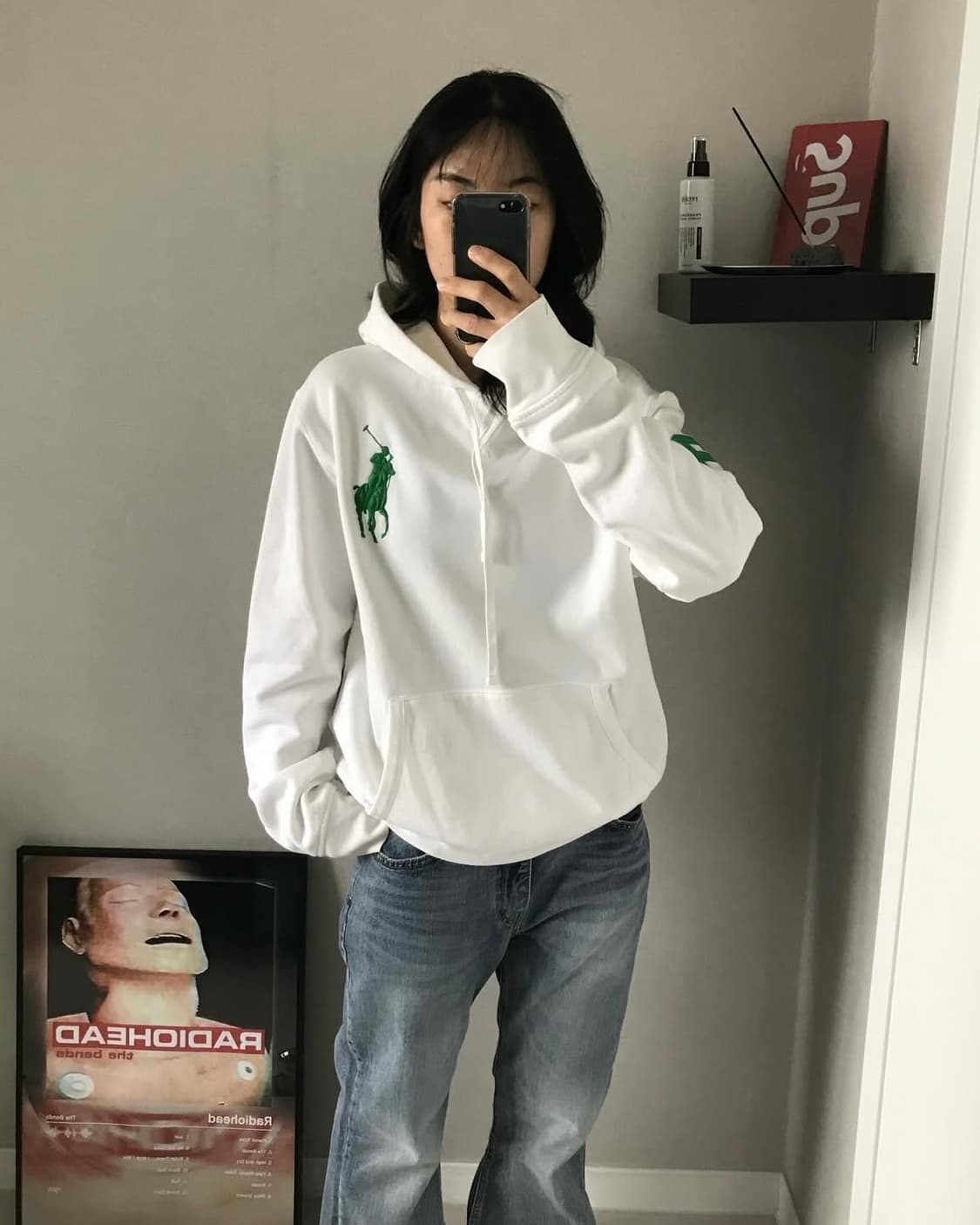 폴로 랄프로렌 빅포니로고 그린 화이트 후드티 대장급 상품이미지3