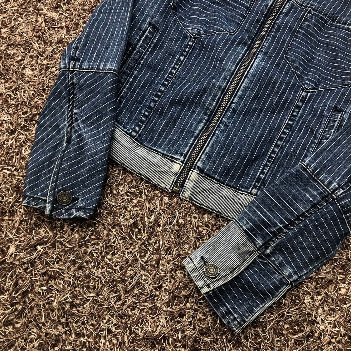 아르마니 익스체인지 논카라 스트라이프 데님 자켓 상품이미지3