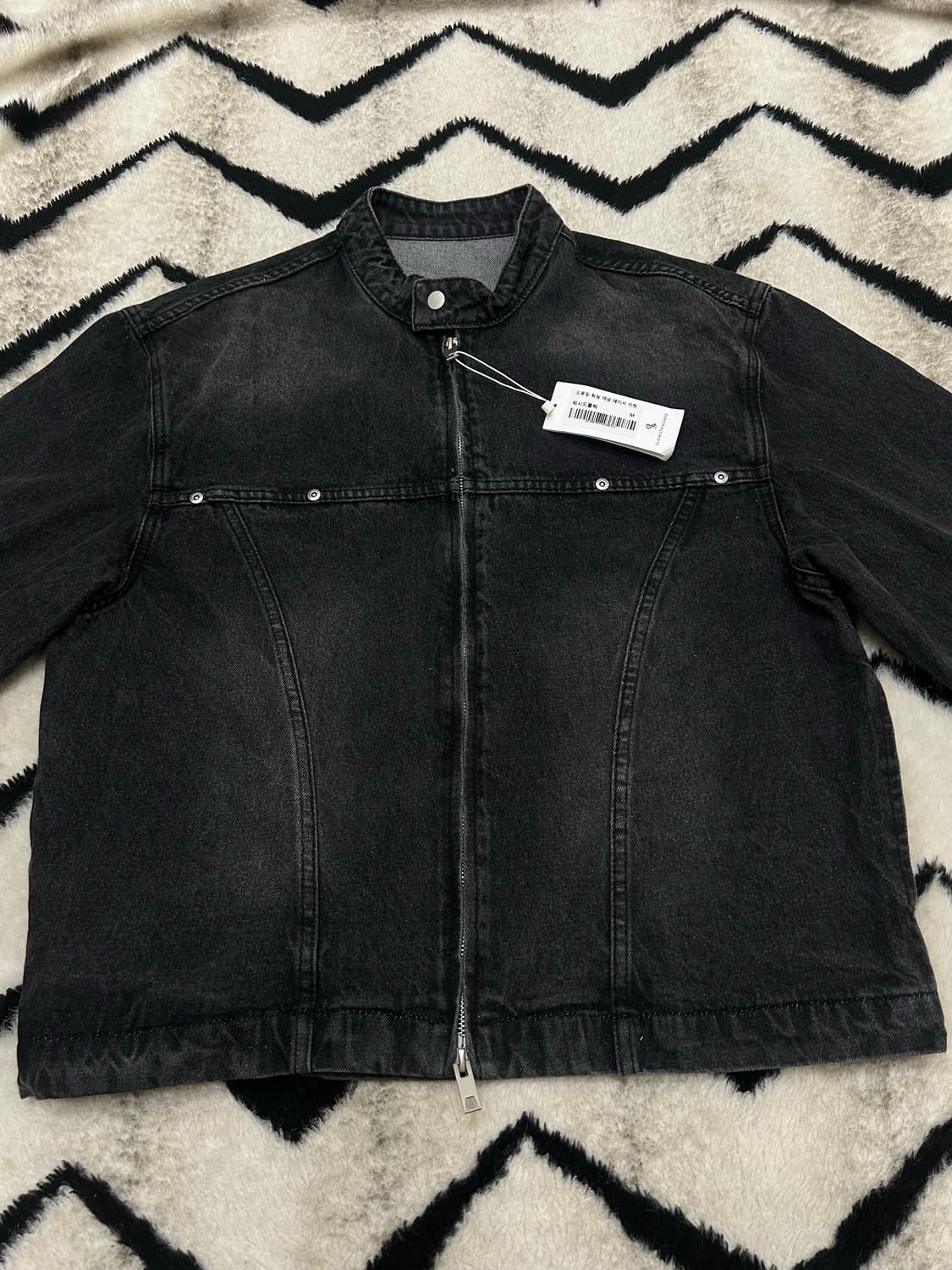 [M]라퍼지스토어 드로잉 워싱 레이서 데님자켓/워시드블랙 상품이미지2