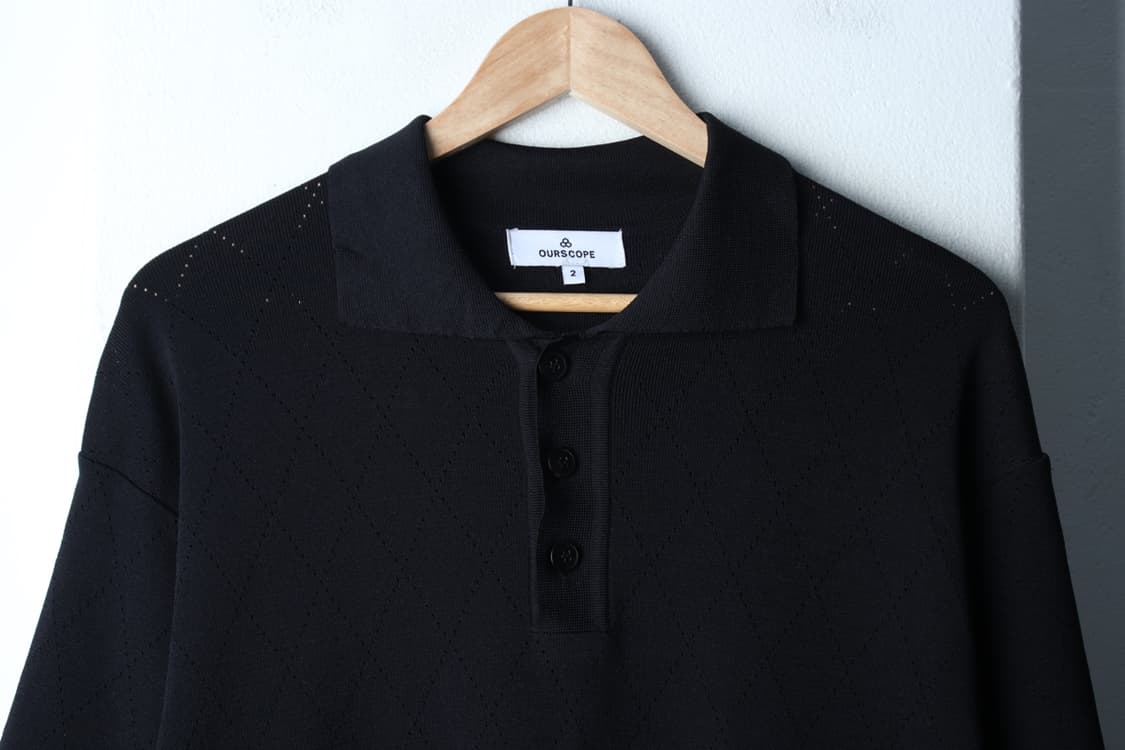 (XL-2XL) 아워스코프 반팔 카라 티셔츠 니트 아가일-7B77 상품이미지3