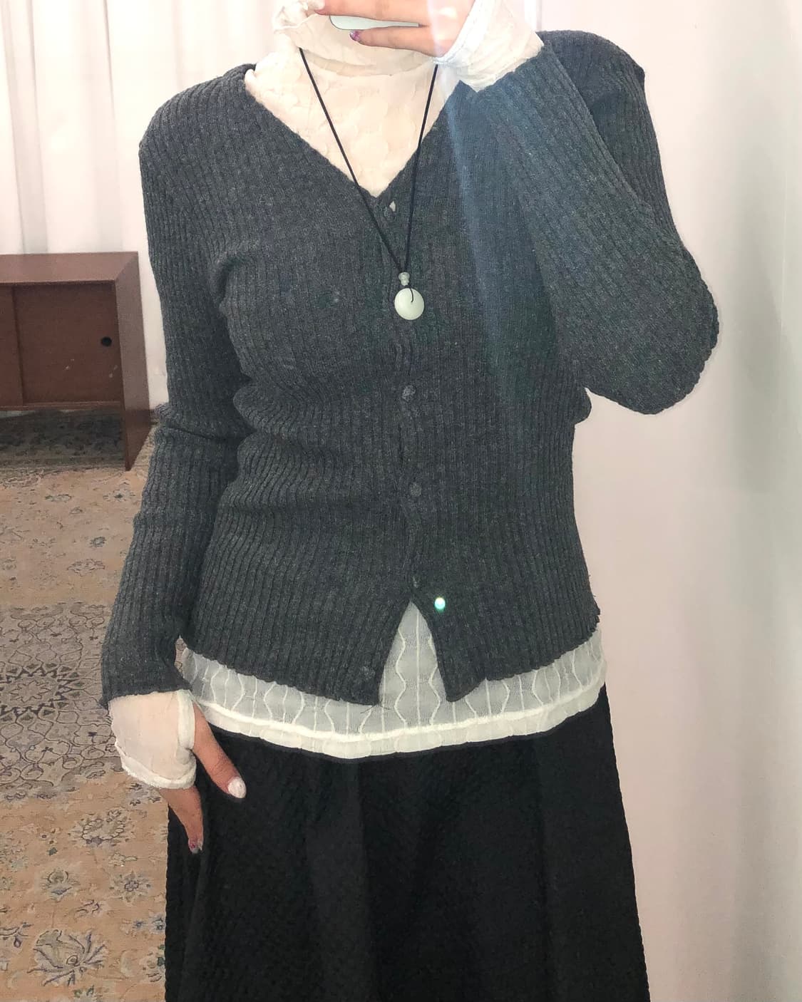 그레이 브이넥 가디건 상품이미지2