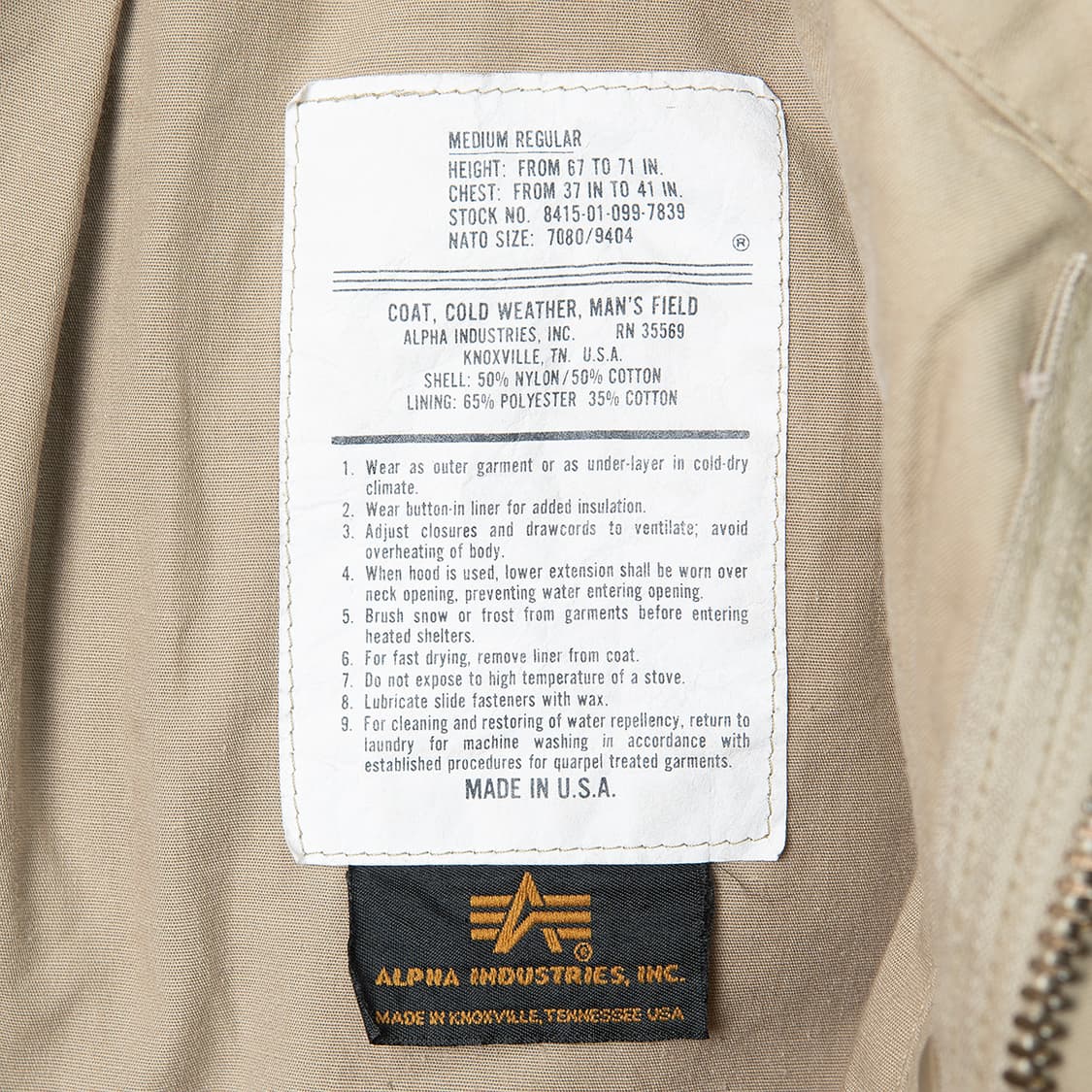 [110] 알파인더스트리 USA 메이드 M65 필드자켓 데저트 컬러  상품이미지9
