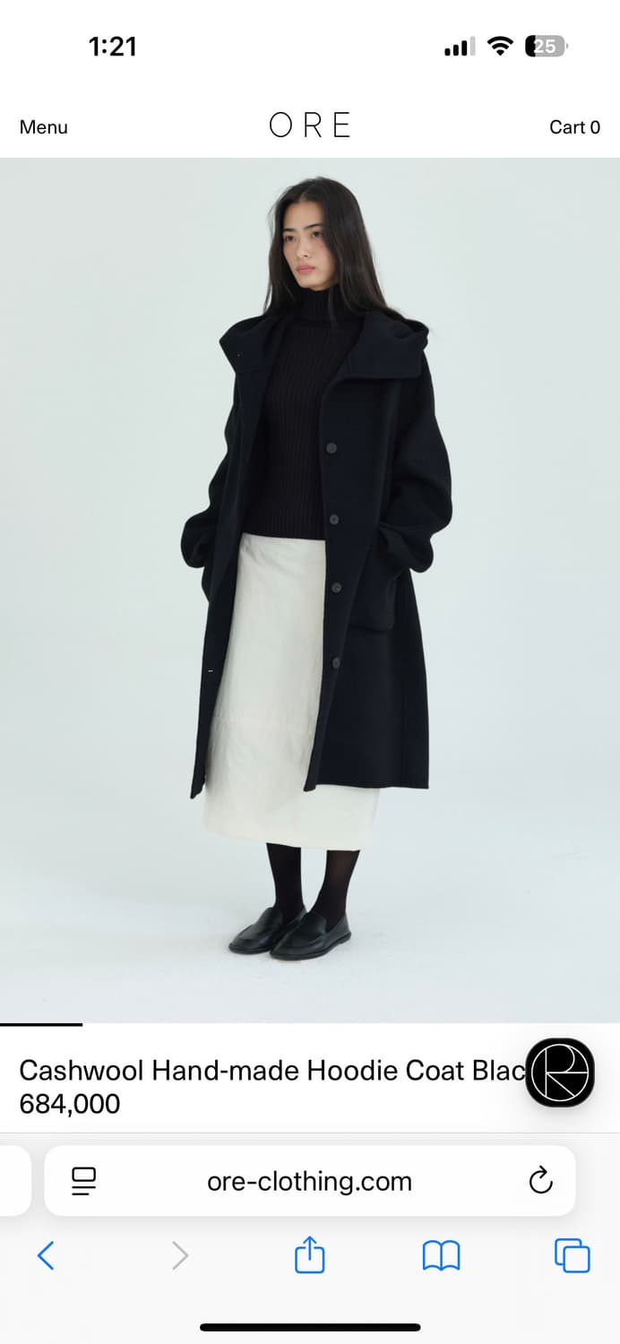 ORE 오어 캐시울 후드 코트 블랙 1회착 상품이미지2