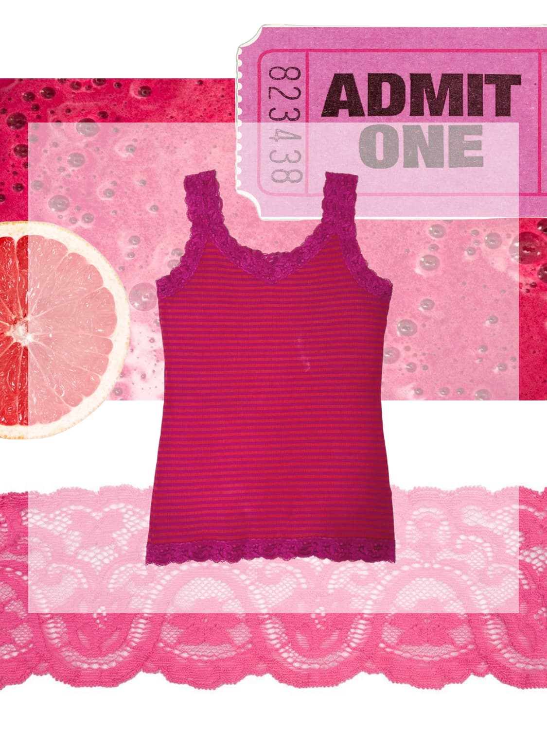 빈티지 유니클로 핑크레드 스트라이프 레이스 나시 상품이미지1