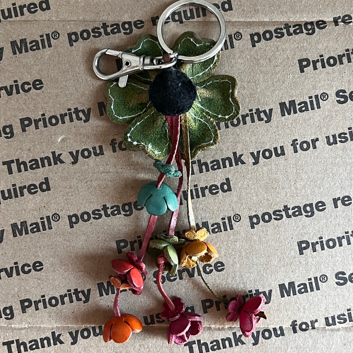 90s vtg Leather Flower Keyring 상품이미지2
