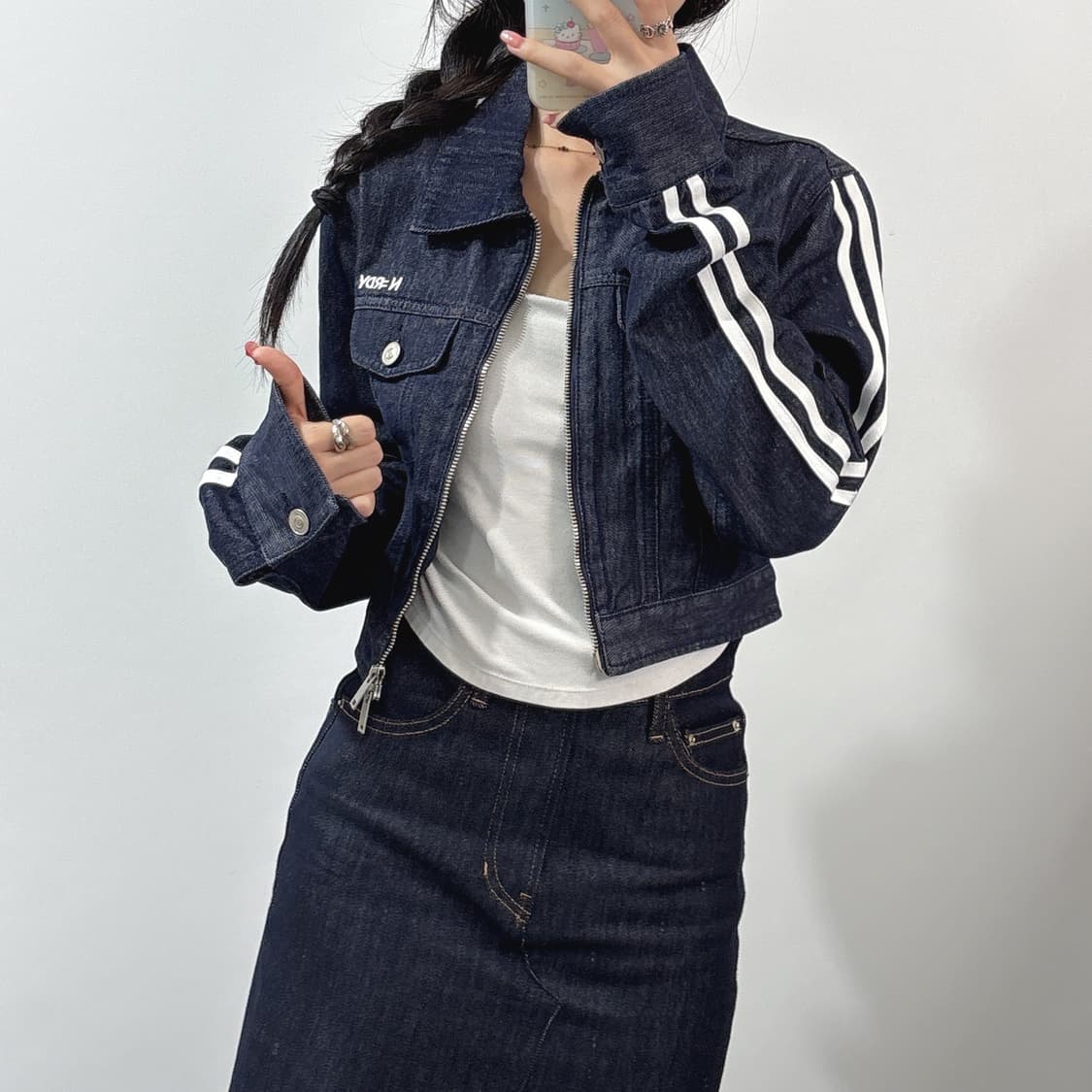 널디 투웨이 크롭 데님자켓 00s y2k 디젤깔 청자켓 상품이미지2