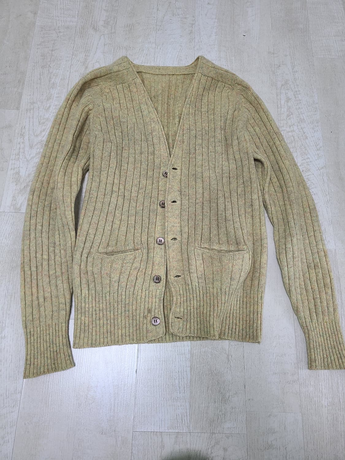 노란색 골지 니트 가디건 상품이미지1