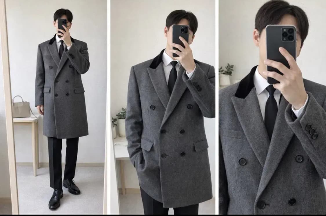 SYSTEM 시스템 이탈리안 캐시미어 더블 코트 – 클래식 차콜 상품이미지1