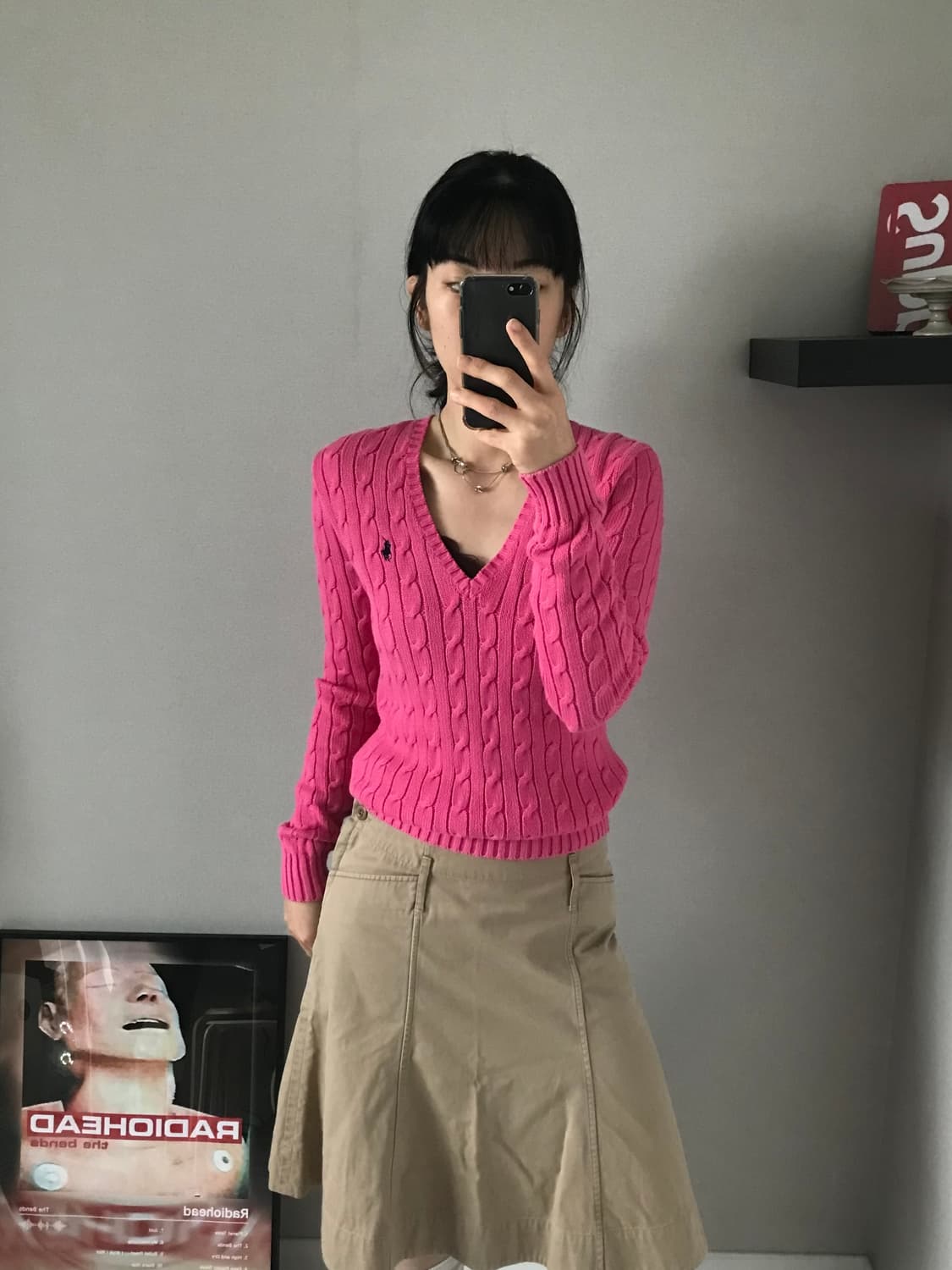 폴로 랄프로렌 포니로고 케이블 브이넥 니트 핑크 상품이미지1