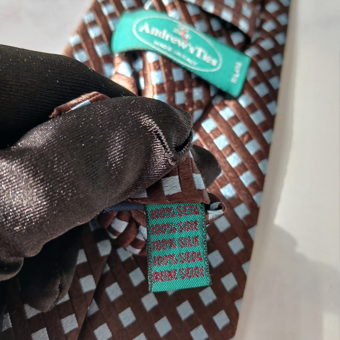 앤드류스타이 실크 브라운 체크 패턴 넥타이 9.3cm A등급 E805 상품이미지6