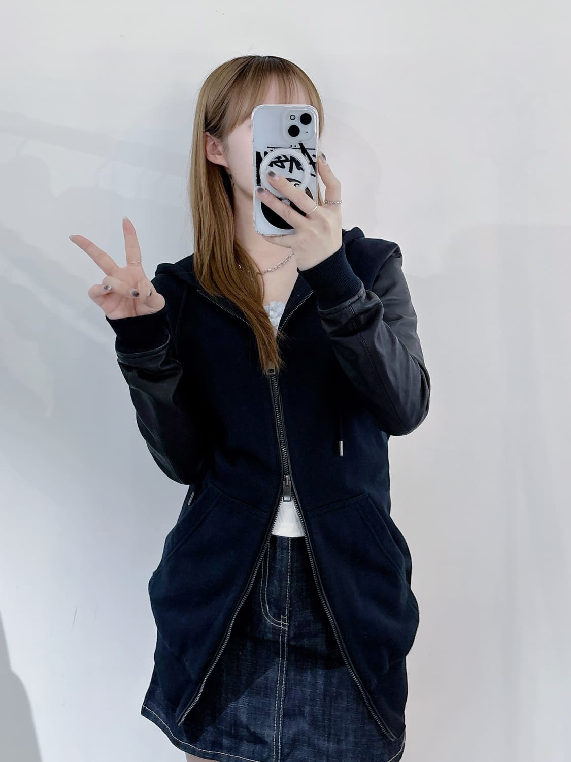 디젤 레더 슬리브 롱 후드집업 상품이미지2